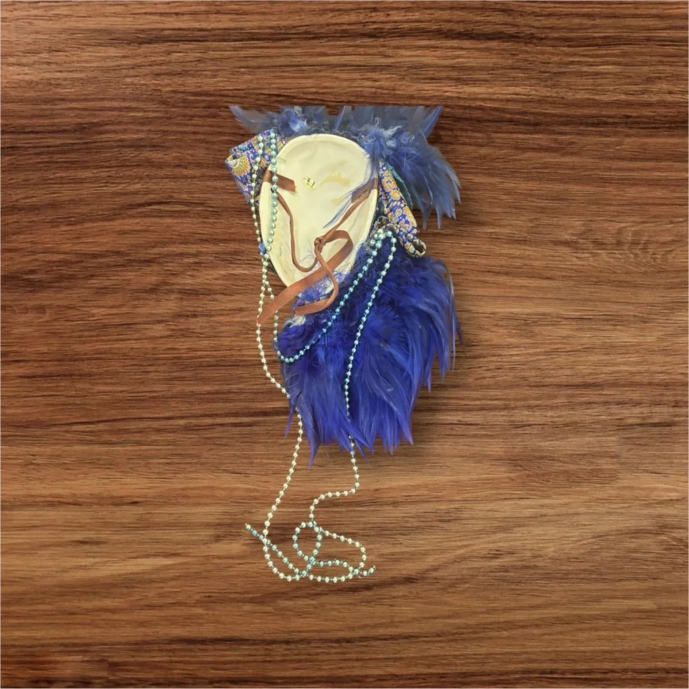 Lady Face Mask Wall Hanging Decor in Vibrant Blue and Gold